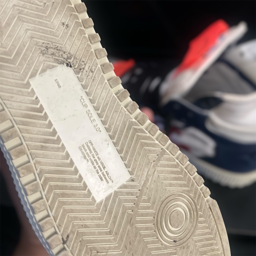 Off-White Dark Blue and White High Top Sneakers - Picture 7 of 9
